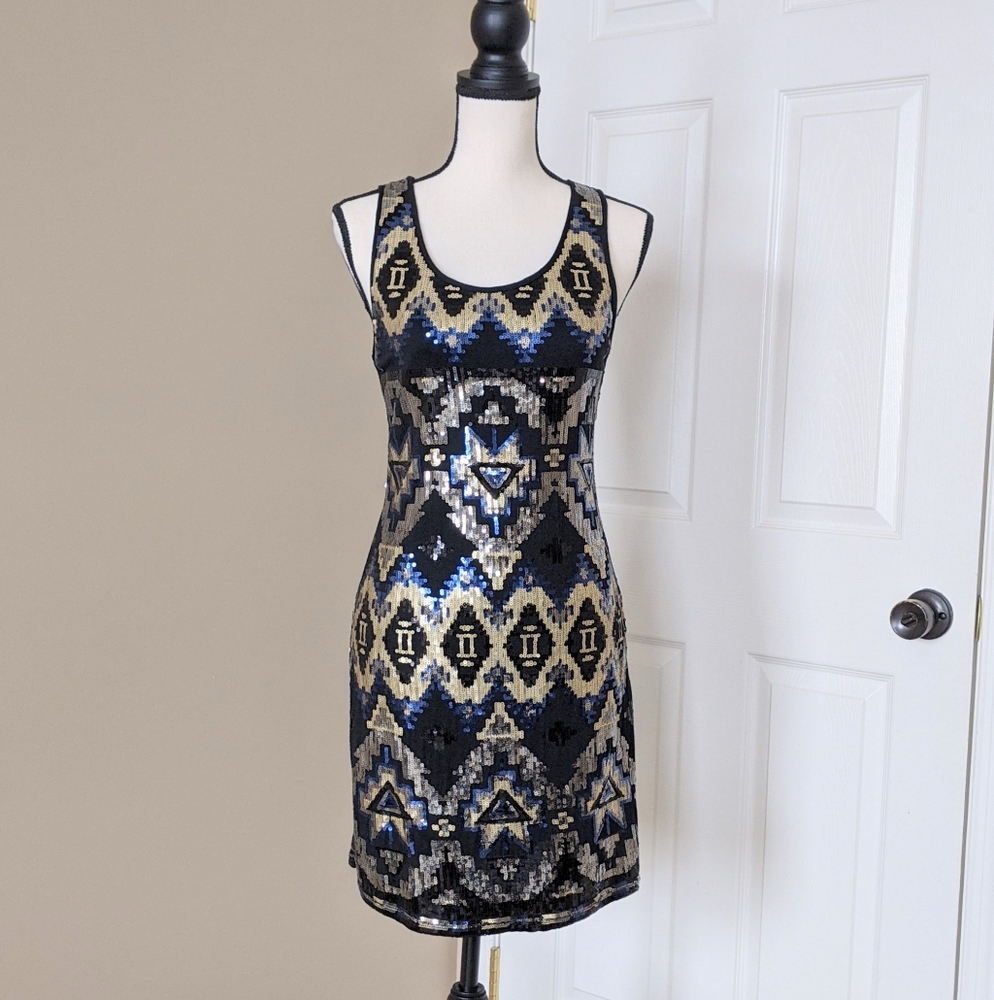 Sequin Art Deco Flapper Shift Dress